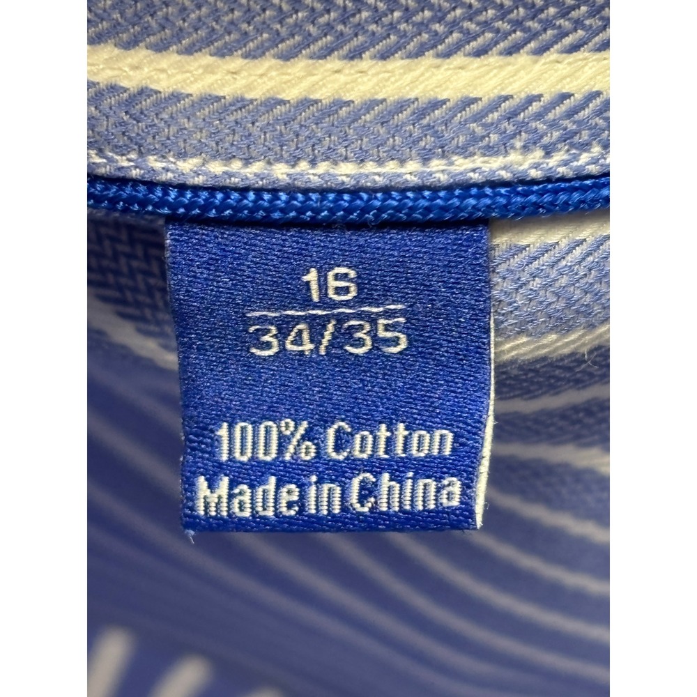 David Donahue Mens Trim Fit Dress Shirt Blue White Stripe 16 34/35 Cotton - Picture 5 of 9